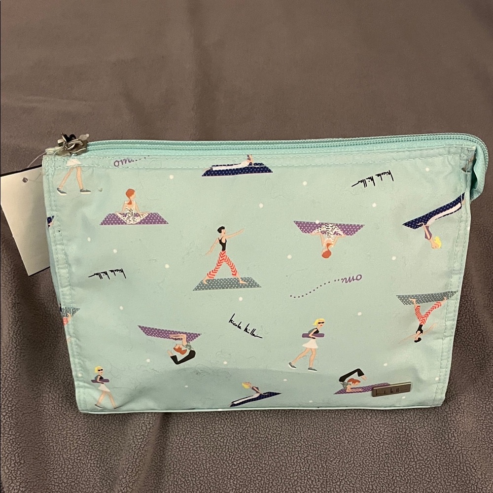 Nicole Miller Aqua Cosmetic Bag with Yoga Print